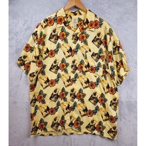 Vintage Morro Bay Shirt Men Large Yellow Hawaiian Camp Tropical Fish Loop Collar